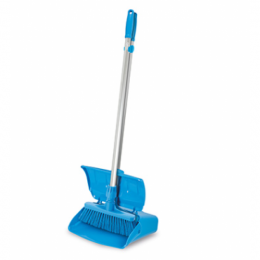 IGE Blue Tiny Broom and Lobby Dust Pan with Lid and Wheels Set